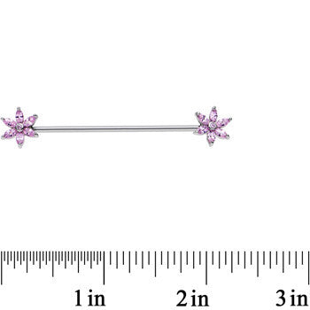 14 Gauge Pink CZ Gem Pimpernel Flower Ends Industrial Barbell 40mm