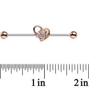 14G Clear CZ Gem Fancy Orchid Heart Industrial Barbell 38mm