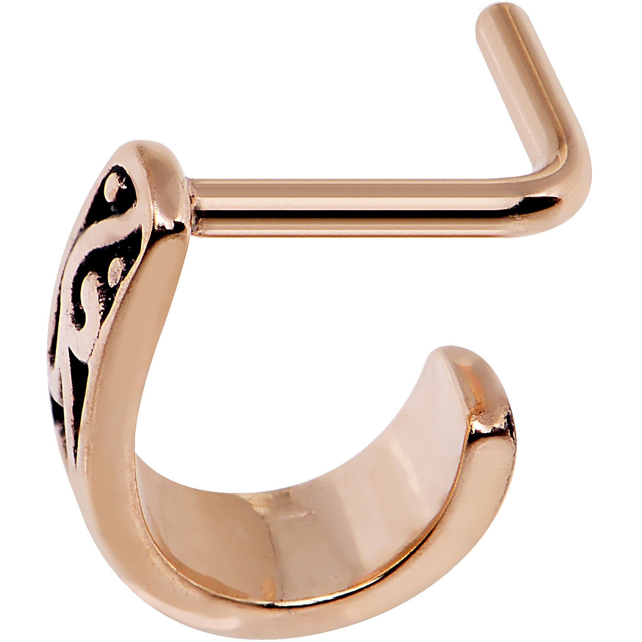 18 Gauge Rose Gold PVD Swirl Deco Faux Hoop L Shaped Nose Ring