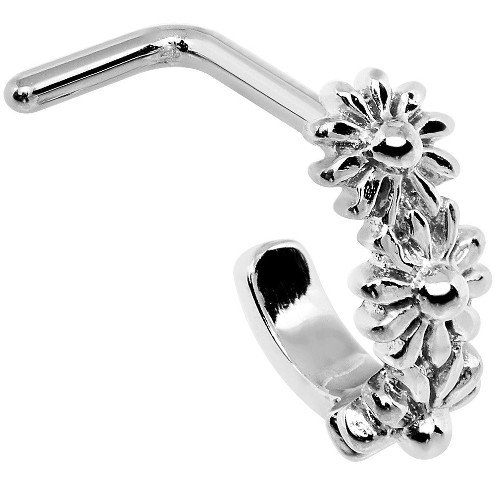 18G Steel Daisy Flower Chain Faux Hoop L Shaped Nose Ring