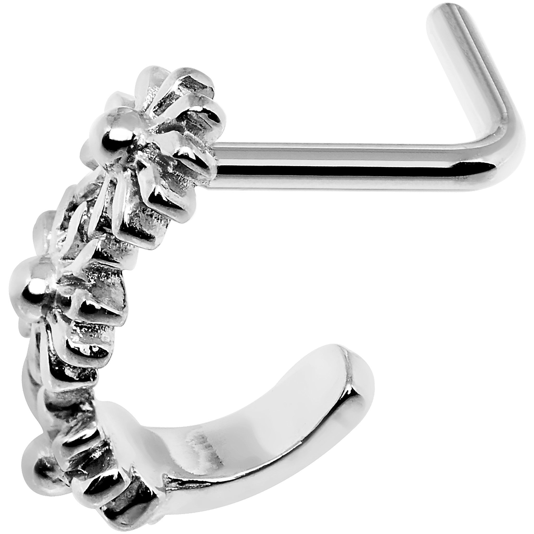18G Steel Daisy Flower Chain Faux Hoop L Shaped Nose Ring