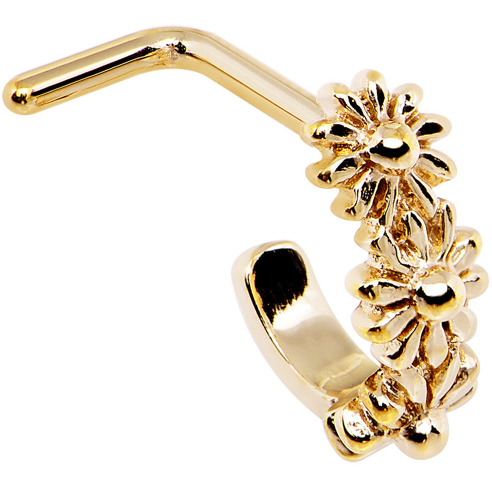 18 Gauge 5/16" Gold PVD Daisy Chain Faux Hoop L Shaped Nose Ring