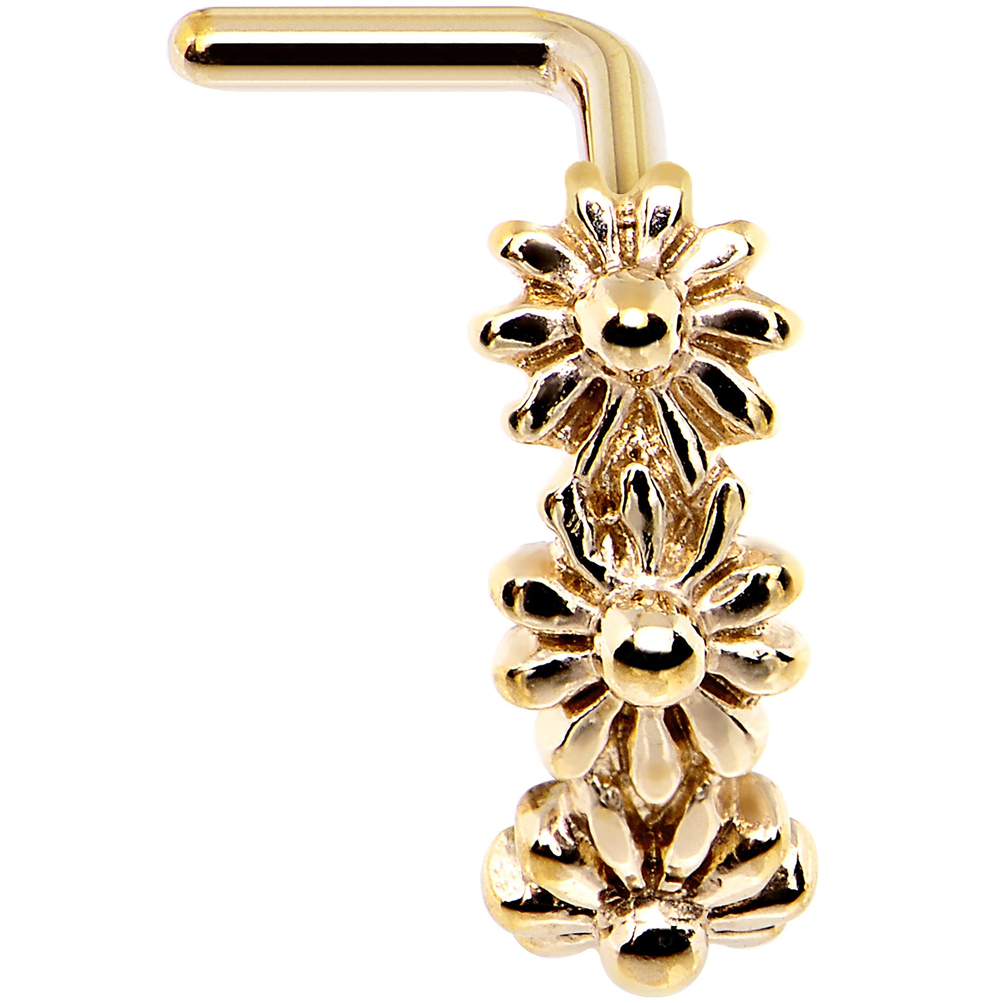 18G Gold PVD Daisy Flower Chain Faux Hoop L Shaped Nose Ring