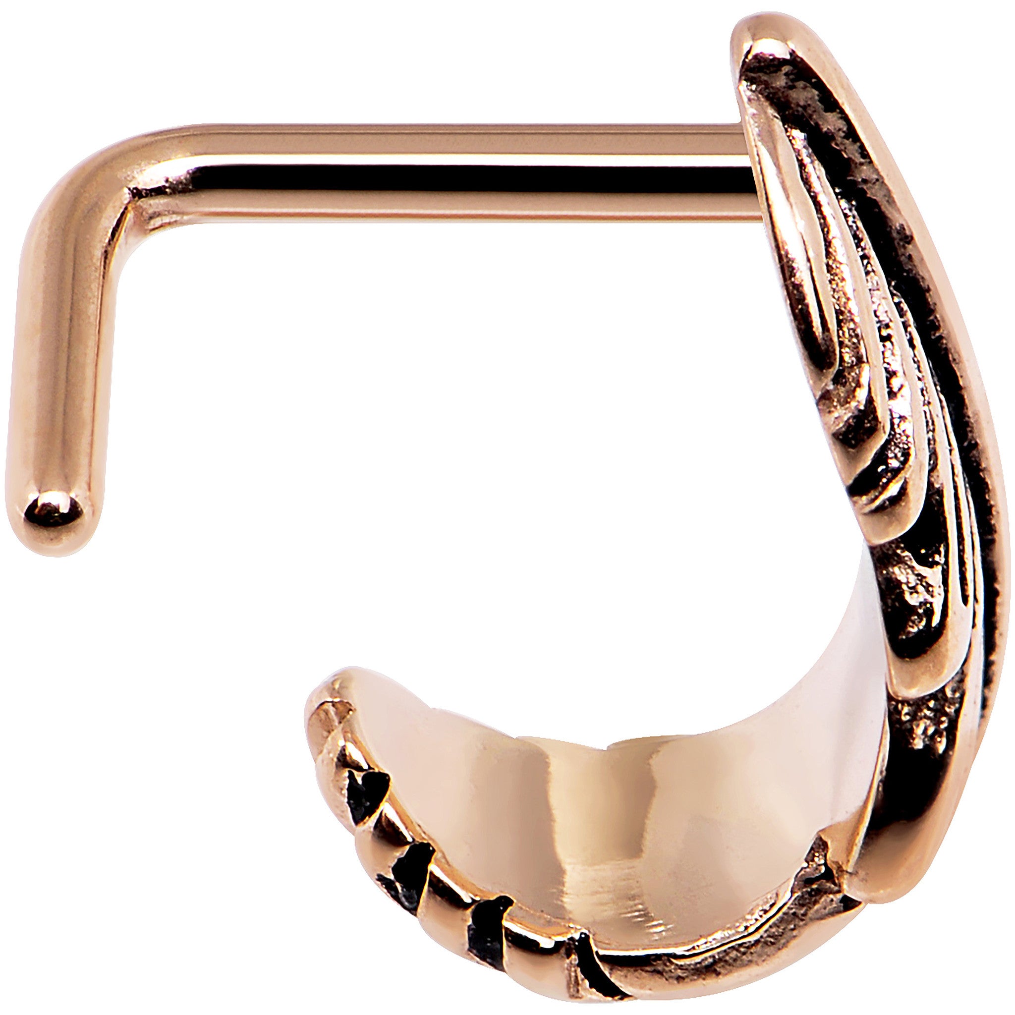 18G Rose Gold PVD Feather Faux Hoop L Shaped Nose Ring