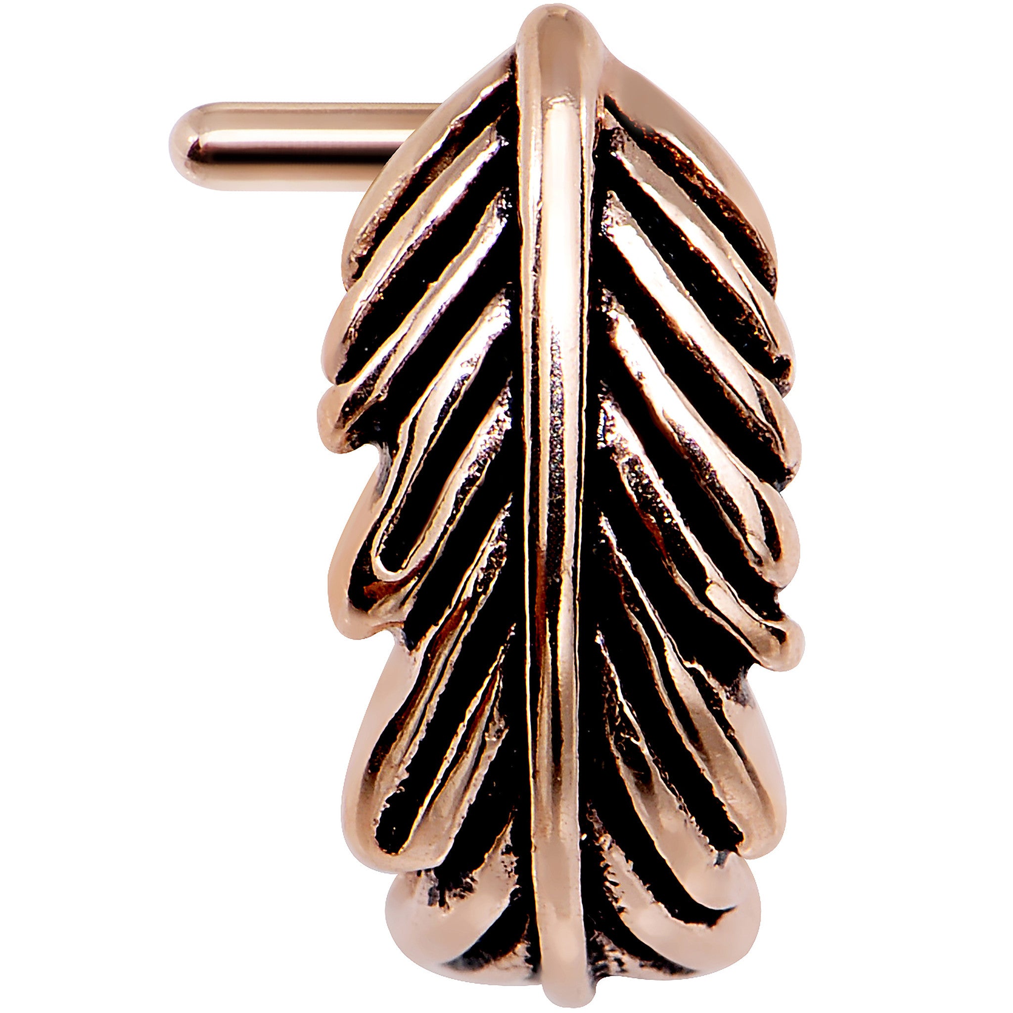 18G Rose Gold PVD Feather Faux Hoop L Shaped Nose Ring