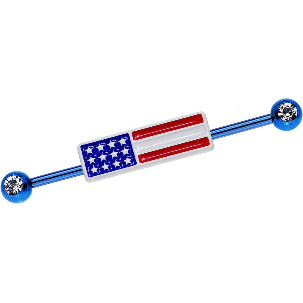 Clear Gem Blue USA All Day American Flag Industrial Barbell 38mm