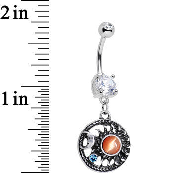Clear Blue Orange Gem Celestial Bodies Moon and Sun Dangle Belly Ring