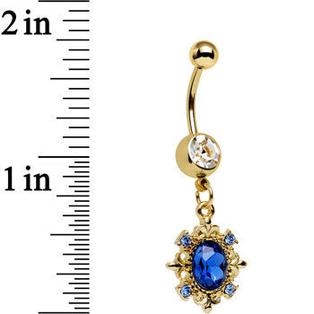 Clear Blue Gem Gold Anodized Royal Coronation Dangle Belly Ring