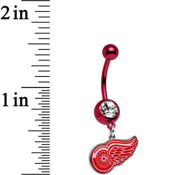 Licensed NHL Clear Gem Red Detroit Red Wings Dangle Belly Ring