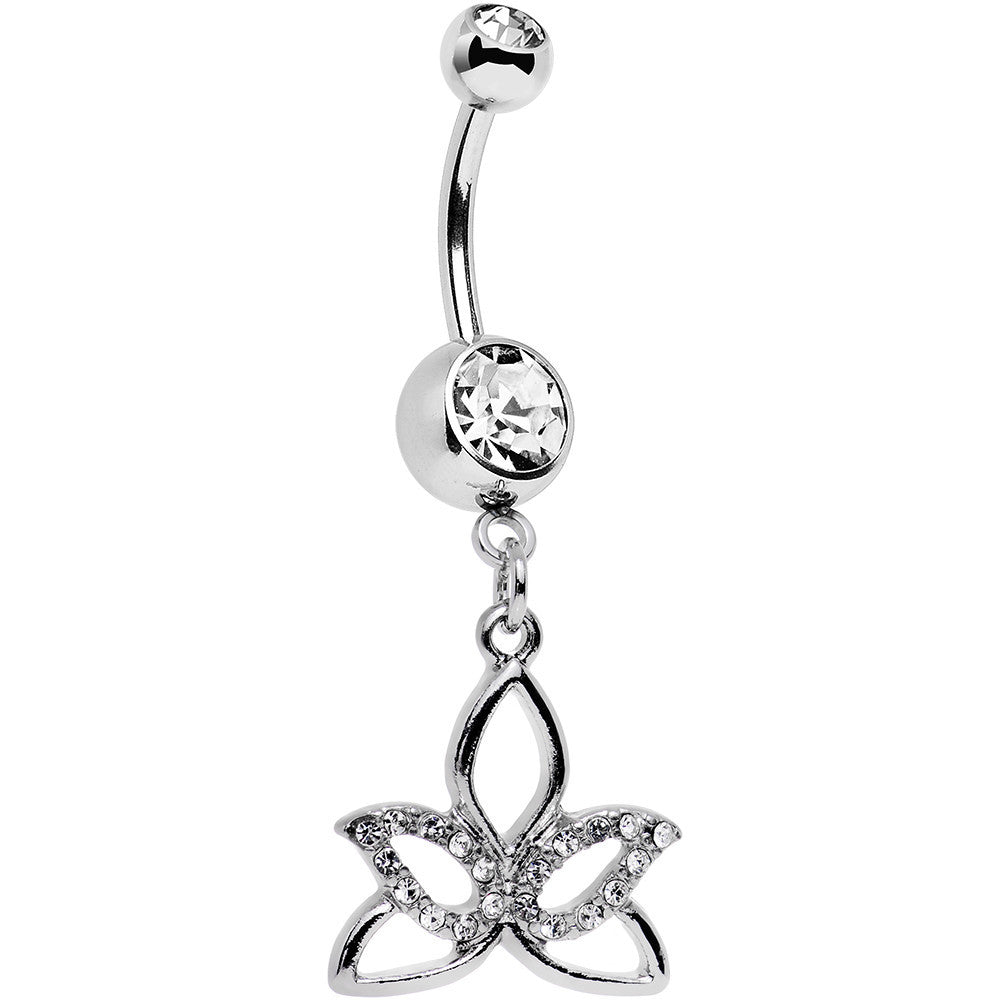 Clear Gem Live in the Light Lotus Flower Dangle Belly Ring