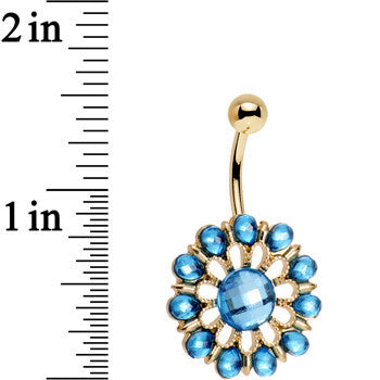 Aqua Gem Gold Anodized Ancient Aster Flower Belly Ring