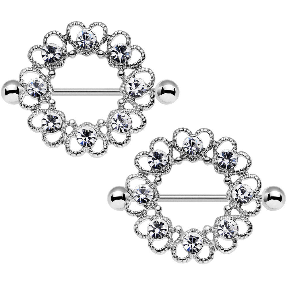 14G 1 1/16 Clear Gem Always Angelic Halo Heart Nipple Shield Set