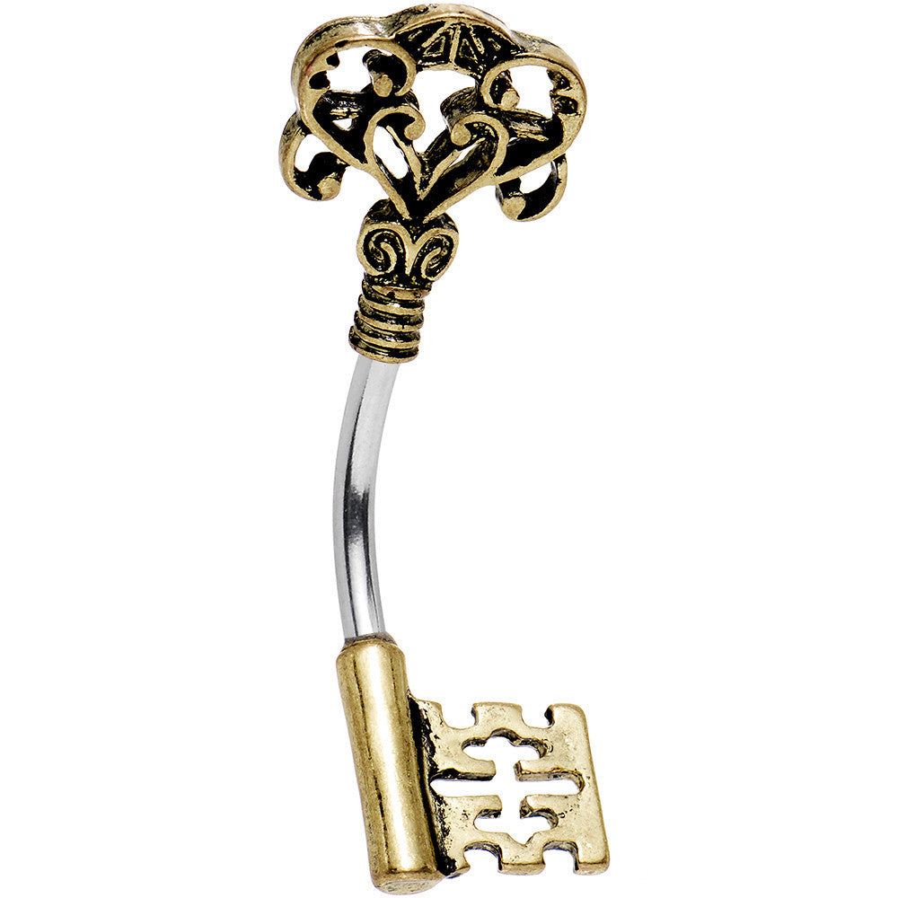 Artistically Antique Skeleton Key Double Mount Belly Ring