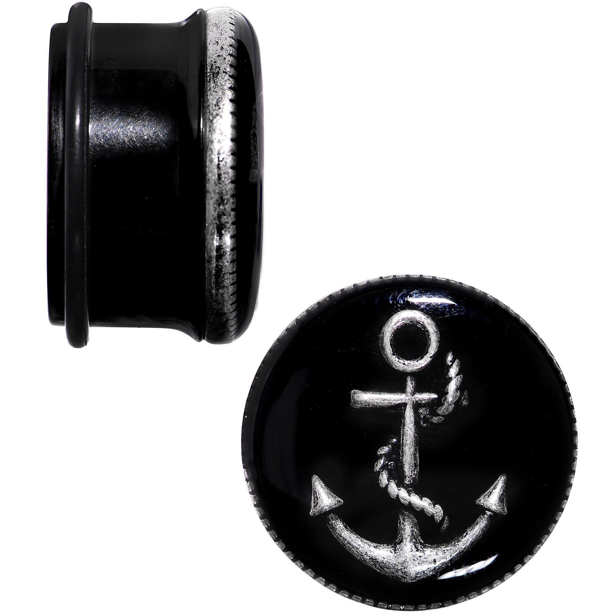 7/8 Black PVD Simply Seaworthy Anchor Single Flare Plug Set