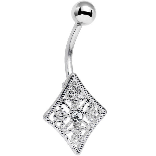 Clear Gem Floral Fiesta Art Deco Square Belly Ring