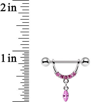 14 Gauge 3/4 Pink Gem Steel Drip Drop Dangle Nipple Ring Set