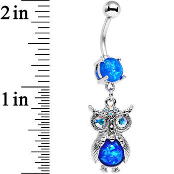 Blue Faux Opal Clear Gem No Ordinary Owl Dangle Belly Ring