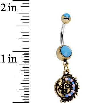 Faux Turquoise Southwestern Fun with Moon and Sun Dangle Belly Ring
