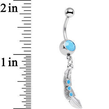 Faux Turquoise Falling Faster Feather Dangle Belly Ring