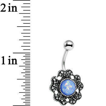 Blue Faux Opal Forget Me Never Flower Belly Ring