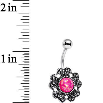 Pink Faux Opal Forget Me Never Flower Belly Ring