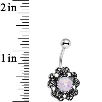 White Faux Opal Forget Me Never Flower Belly Ring