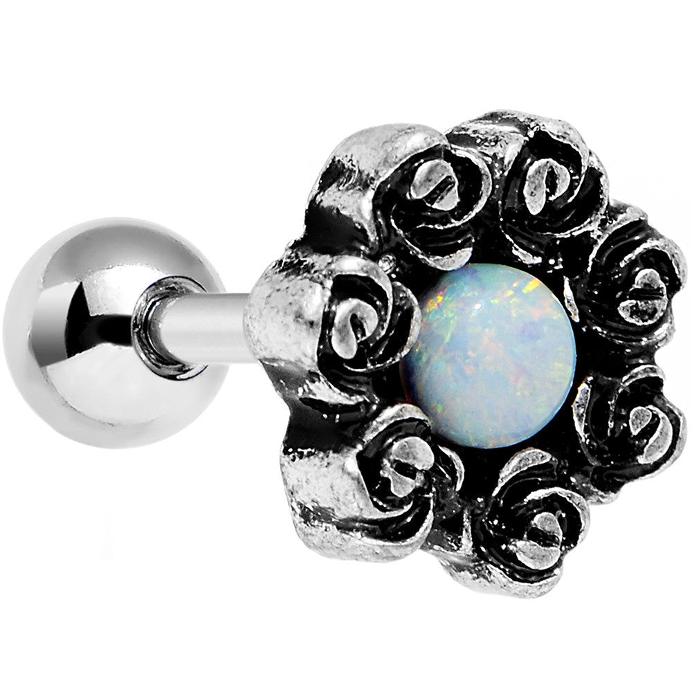 16G 1/4 White Synthetic Opal Rose Flower Tragus Cartilage Earring