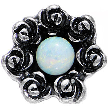 16G 1/4 White Synthetic Opal Rose Flower Tragus Cartilage Earring