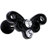 16 Gauge 1/4 Clear Gem Black Steel Swirly Butterfly Cartilage Earring