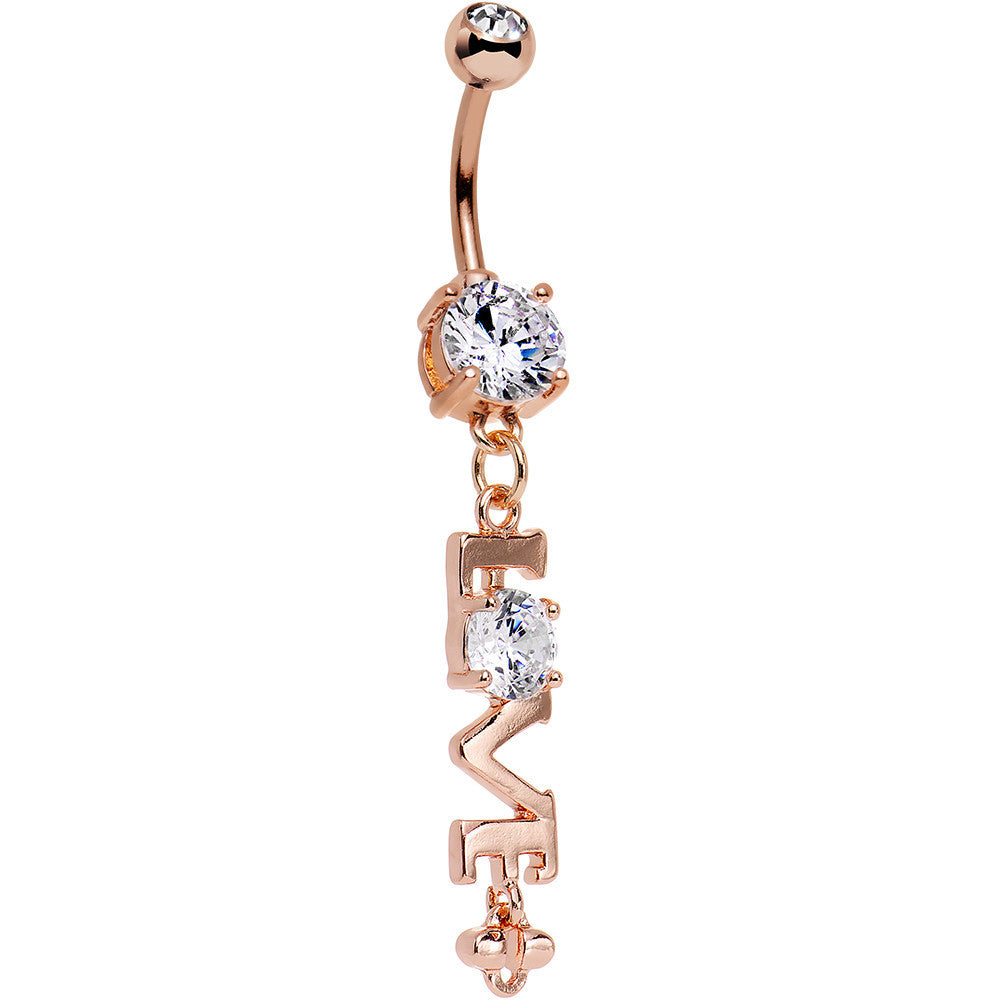 Clear Gem Rose Gold Anodized Lots of Love Dangle Belly Ring