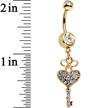Clear Gem Gold Anodized Have a Heart Hold the Key Dangle Belly Ring