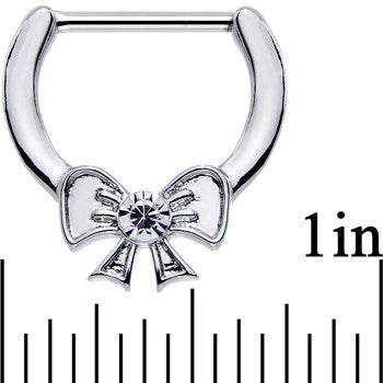 14 Gauge 1/2 Clear Gem Stainless Steel Ribbon Bow Nipple Clicker Set