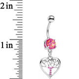 Pink Faux Opal Pink Gem Tree of Life Heart Dangle Belly Ring