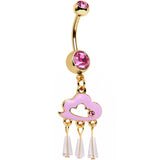 Pink Gem Gold Anodized Drops of Pink Rain Cloud Dangle Belly Ring