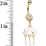 Clear Gem Gold Anodized Drops of White Rain Cloud Dangle Belly Ring