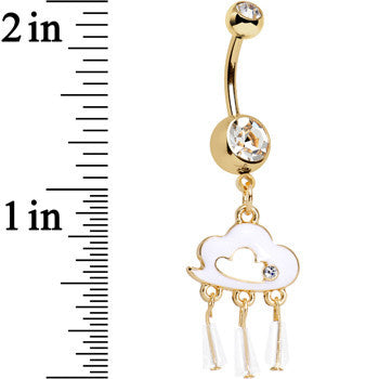 Clear Gem Gold Anodized Drops of White Rain Cloud Dangle Belly Ring