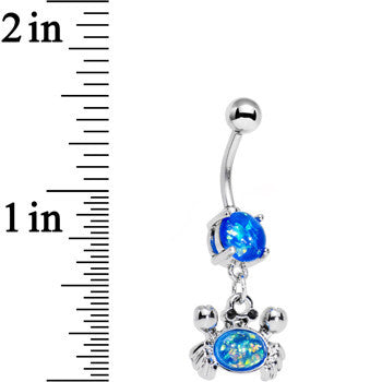 Aqua Blue Faux Opal Get Ready to Grab a Crab Dangle Belly Ring