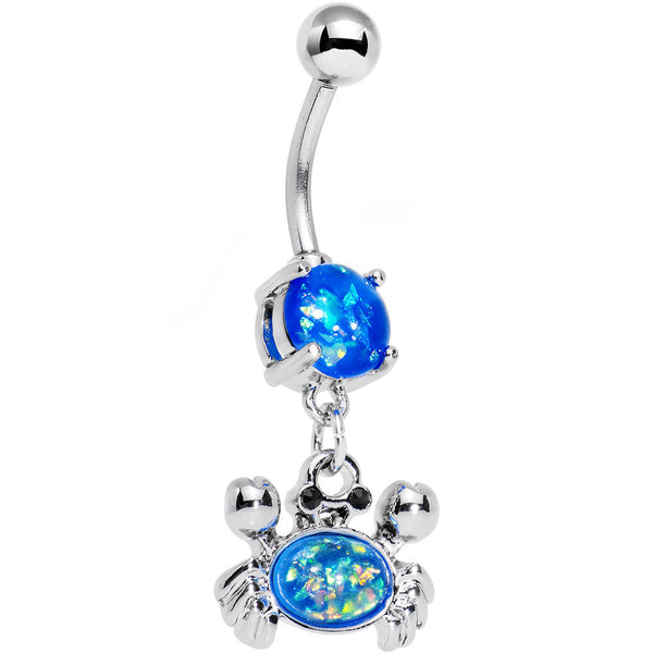 Aqua Blue Faux Opal Get Ready to Grab a Crab Dangle Belly Ring