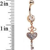 Clear Gem Rose Gold Anodized Have Heart Hold Key Dangle Belly Ring
