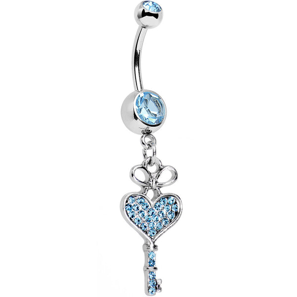 Aqua Gem Have a Heart Hold the Key Dangle Belly Ring