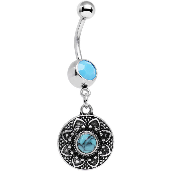 Faux Turquoise Southwestern Flower Power Disc Dangle Belly Ring