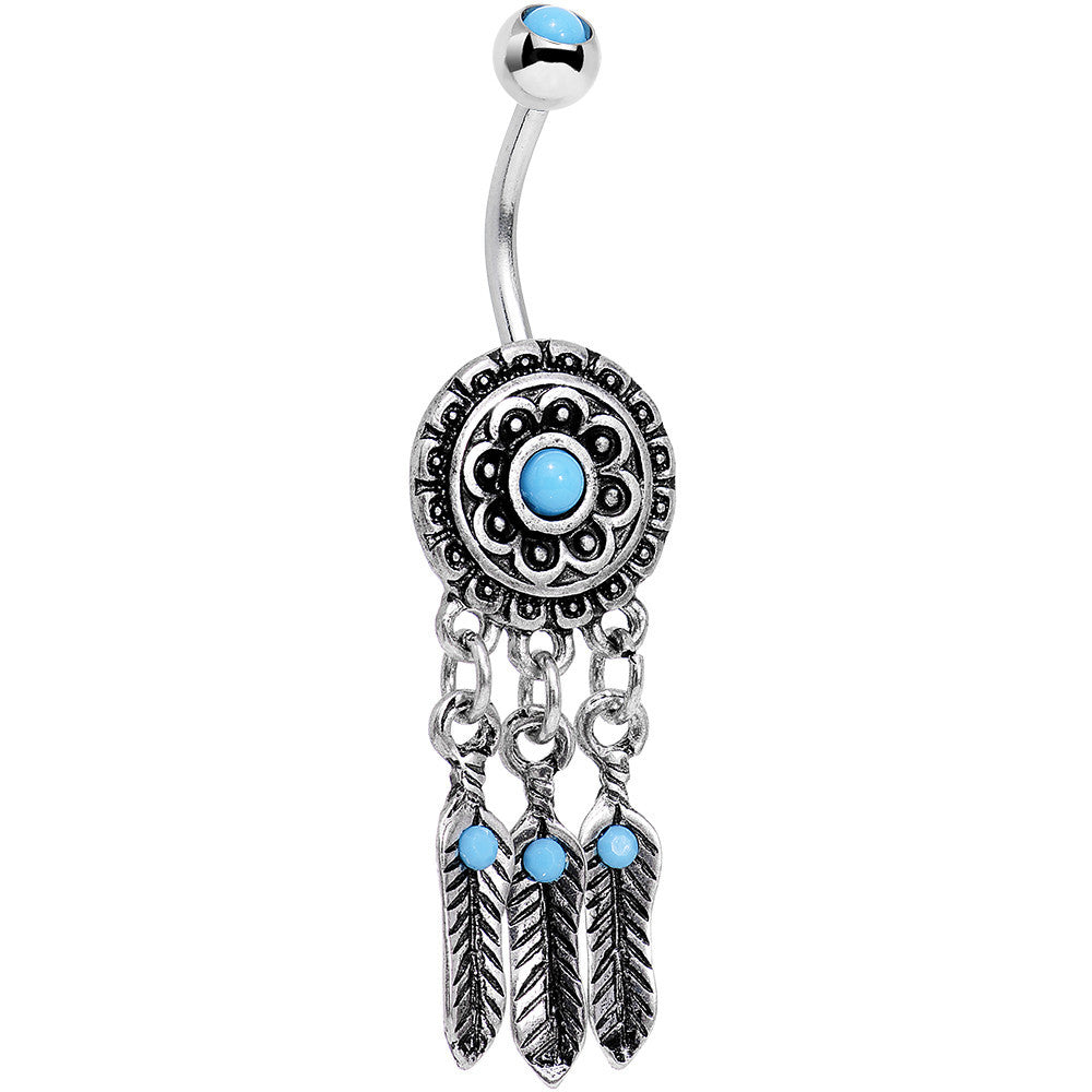 Faux Turquoise Fashionable Feather Dreamcatcher Dangle Belly Ring
