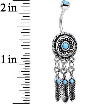 Faux Turquoise Fashionable Feather Dreamcatcher Dangle Belly Ring