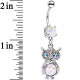 White Faux Opal Aurora Gem No Ordinary Owl Dangle Belly Ring