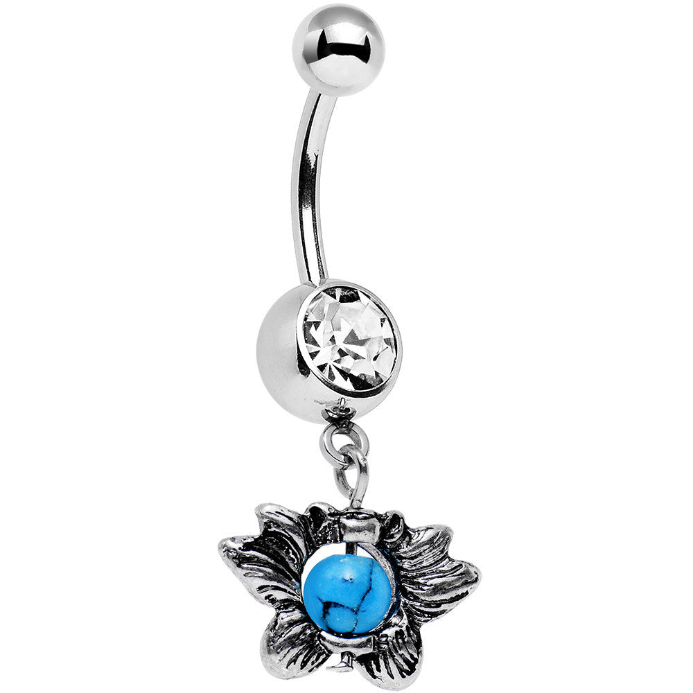 Faux Turquoise Clear Gem Delicate Style Dangle Belly Ring