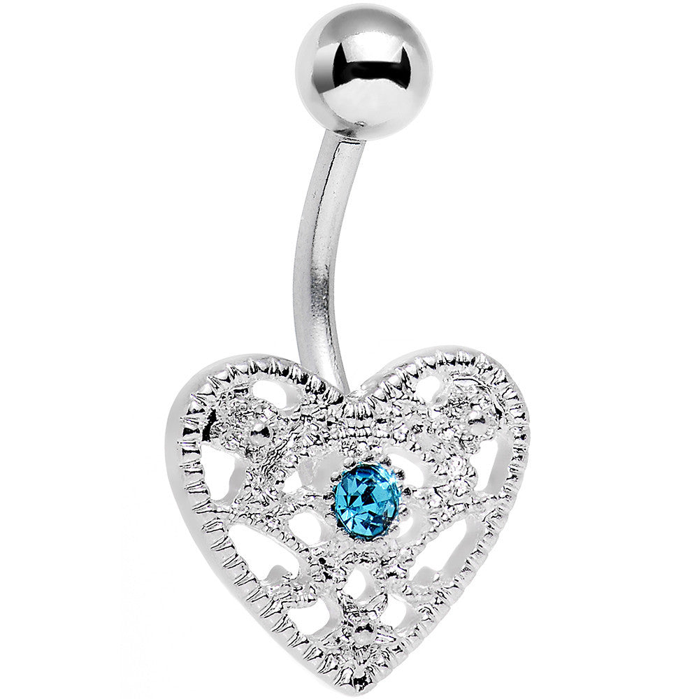 Aqua Gem Heavy Heart Belly Ring