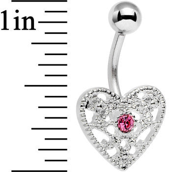 Pink Gem Heavy Heart Belly Ring