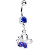 Blue Pink Gem Busy Butterfly Dangle Belly Ring
