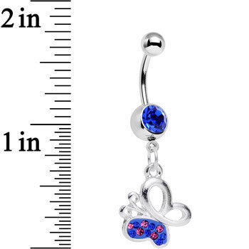 Blue Pink Gem Busy Butterfly Dangle Belly Ring