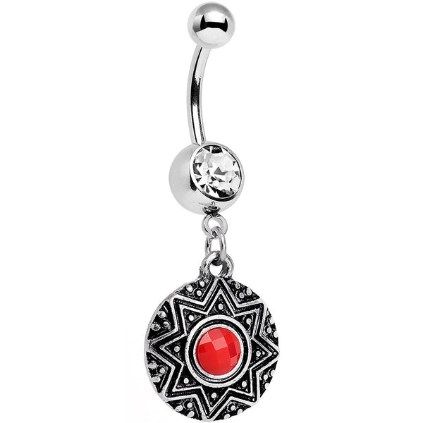Clear Red Gem Disc Dangle Belly Ring